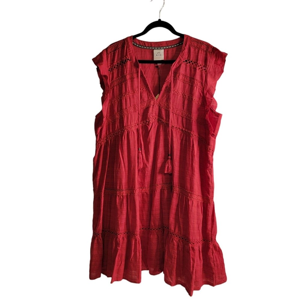Knox Rose Dress Womens XXL Eyelet Ruffle Short Sleeves Desert Red V Neck 2XL
